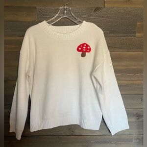 Jessica Simpson offwhite relaxed fit red mushroom embroidered sweater size L
